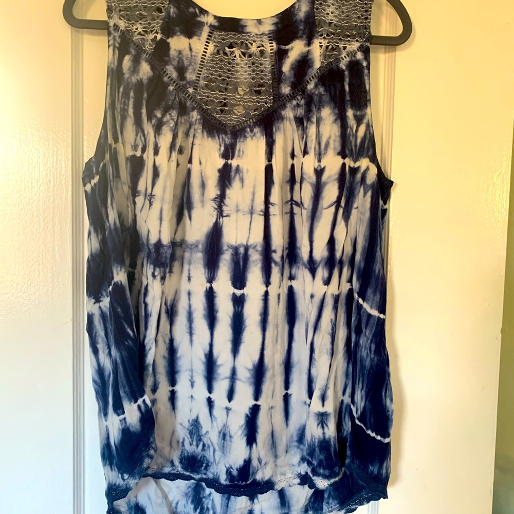 Blue and white tie dye sleeveless blouse